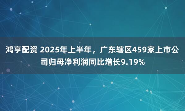 鸿亨配资 2025年上半年，广东辖区459家上市公司归母净利润同比增长9.19%